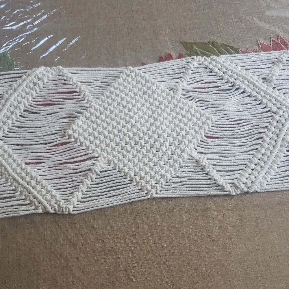 Macramé Boho White Runner Table New